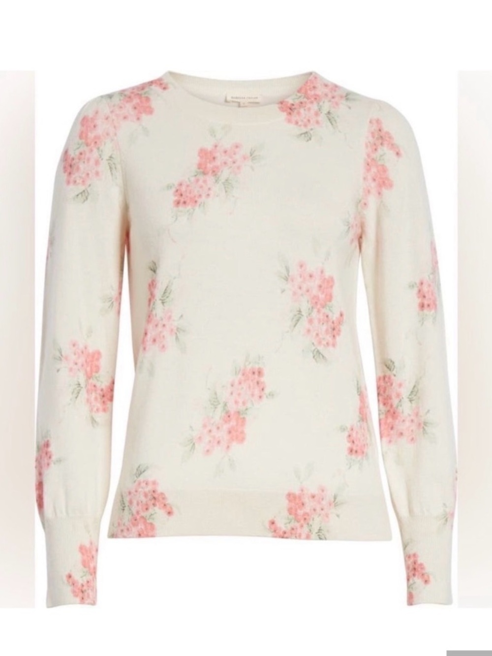 Rebecca Taylor Pink Floral Crewneck Sweater on Cream